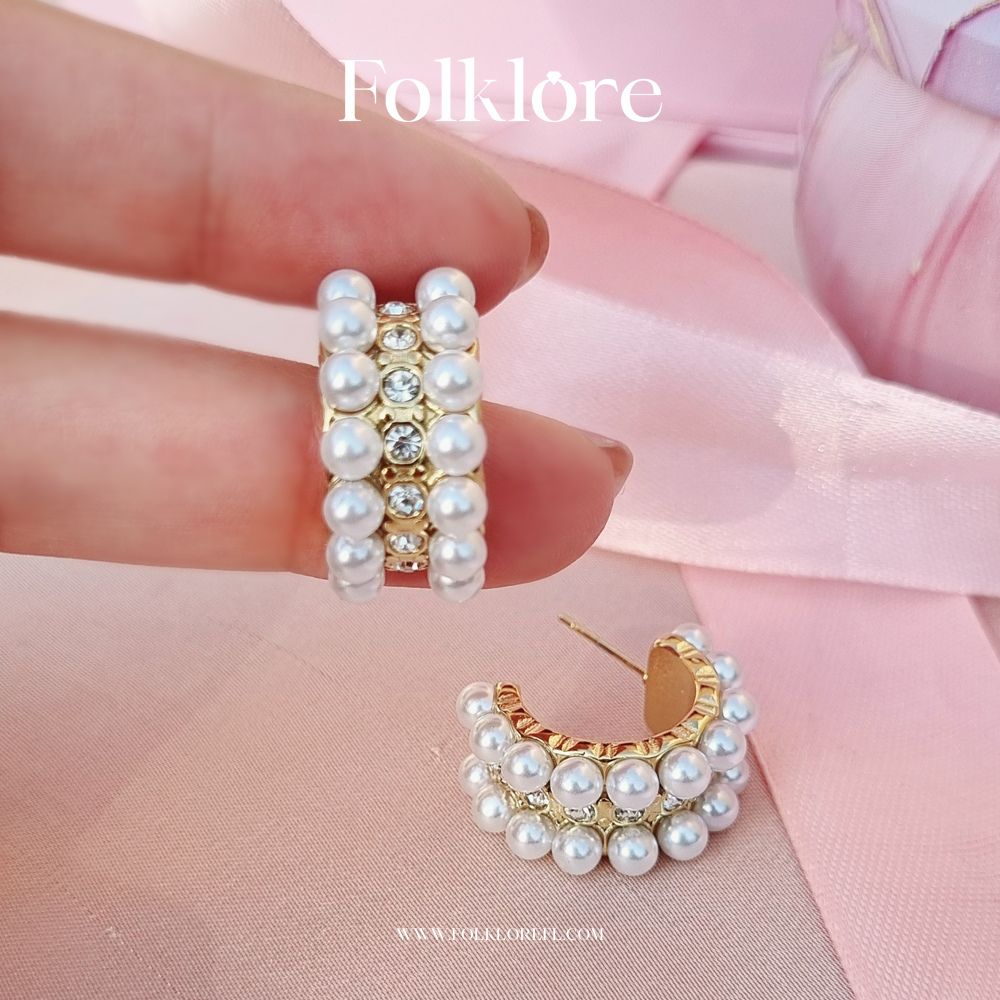PEARL-ZIRCONIA HUGGIE EARRINGS
