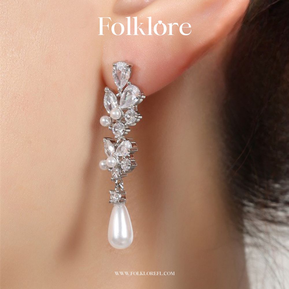 PEARL-ZIRCONIA TEARDROP DANGLER EARRINGS