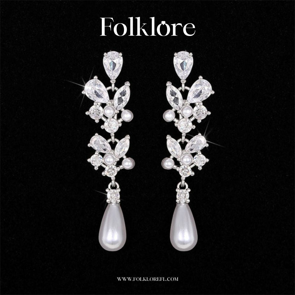 PEARL-ZIRCONIA TEARDROP DANGLER EARRINGS