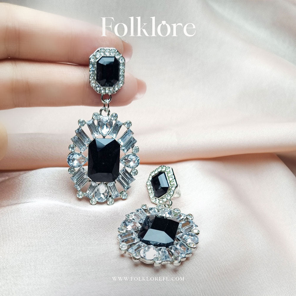 BLACK RHINESTONE DROP EARRINGS