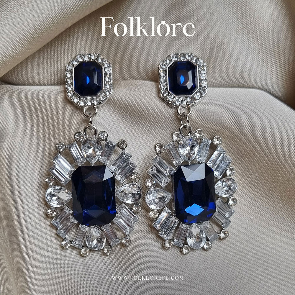 BLUE RHINESTONE DROP EARRINGS