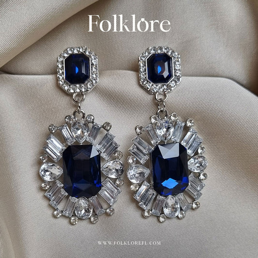 BLUE RHINESTONE DROP EARRINGS