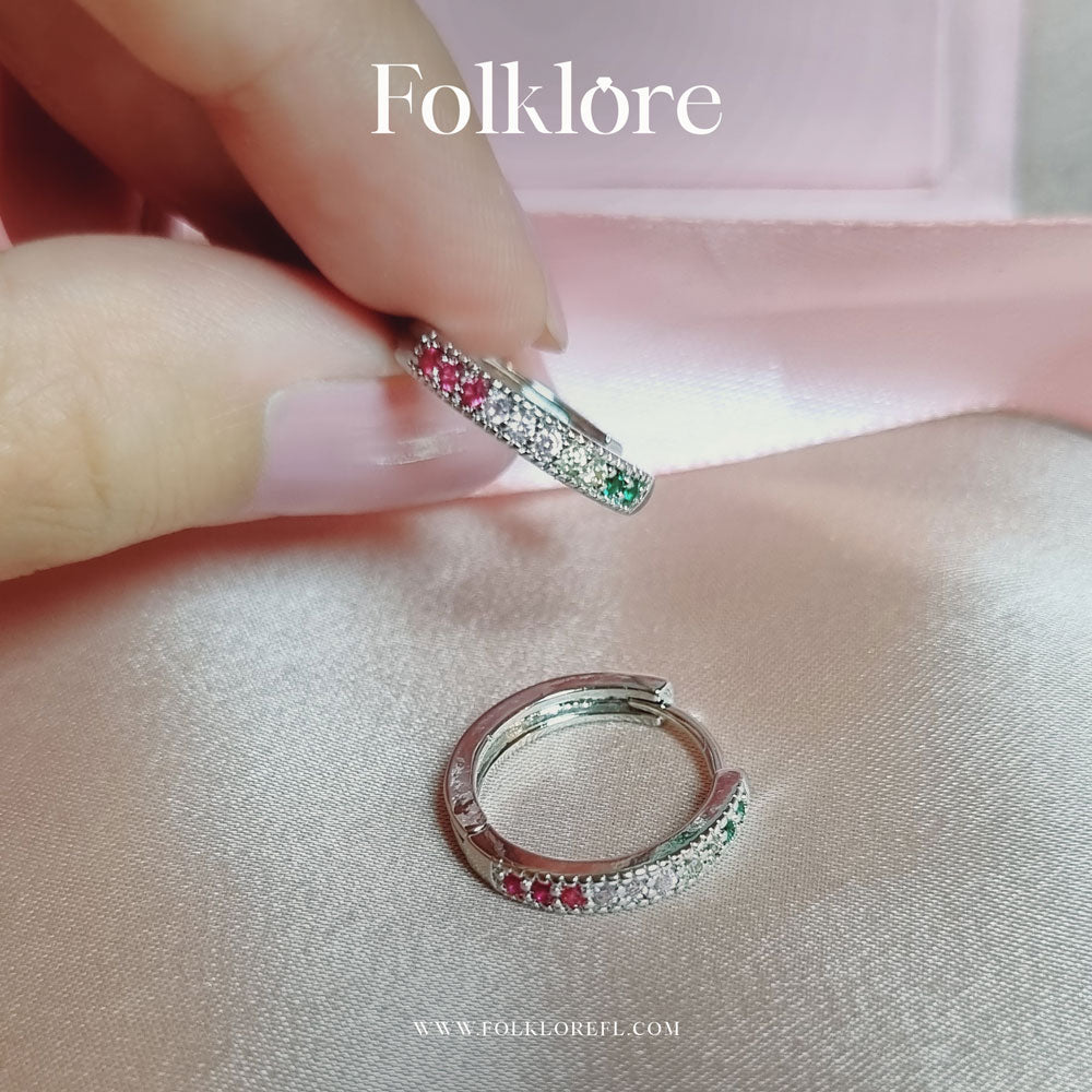 RAINBOW ZIRCON SMALL HUGGIE HOOP EARRINGS