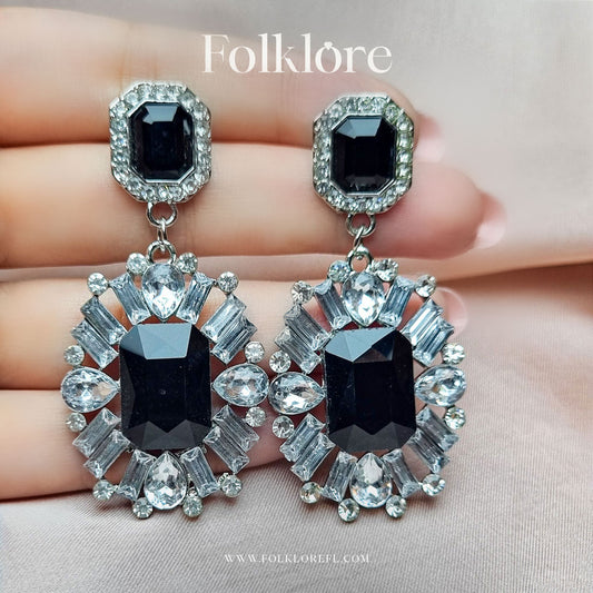 BLACK RHINESTONE DROP EARRINGS