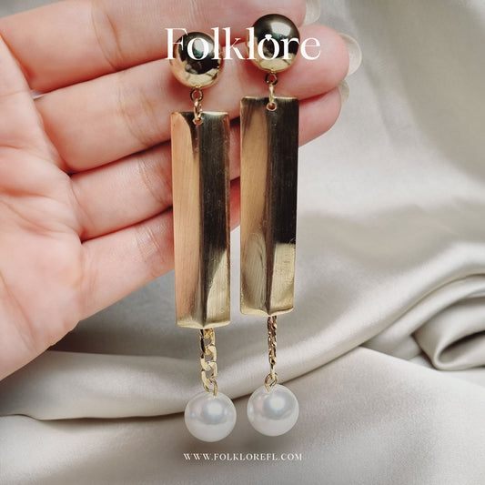 METAL PEARL DANGLE EARRINGS