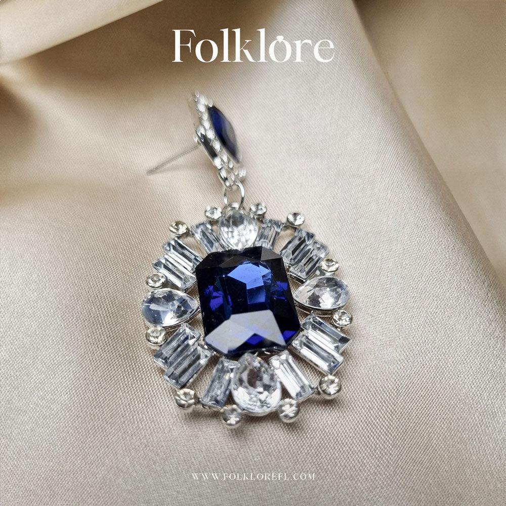 BLUE RHINESTONE DROP EARRINGS