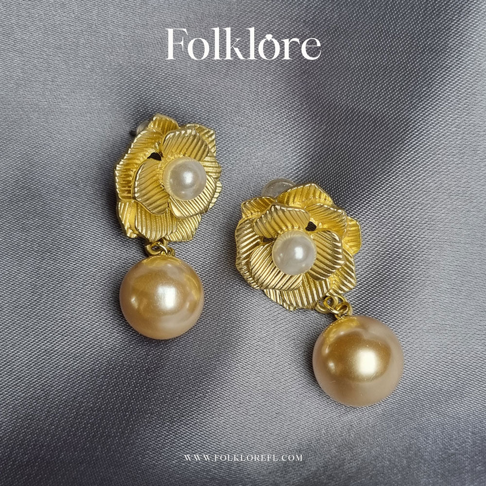 FRENCH ROSE PEARL DROP EARRINGS