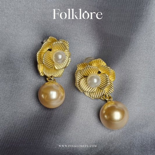 FRENCH ROSE PEARL DROP EARRINGS