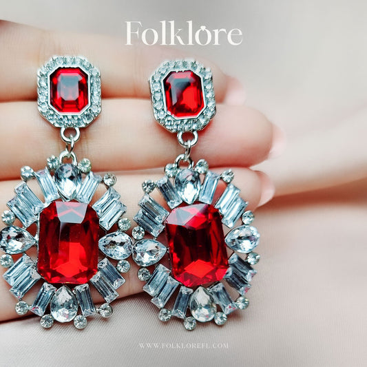 RED RHINESTONE DROP EARRINGS