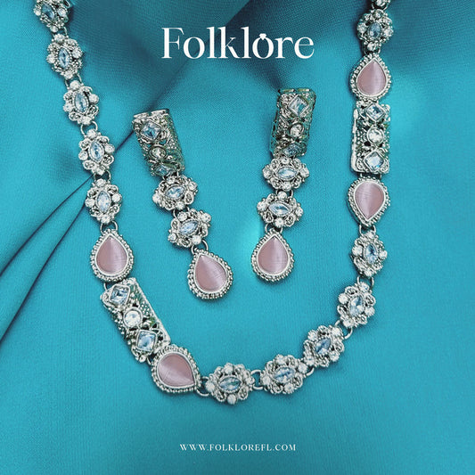 EGYPTIAN STYLE ZIRCONIA NECKLACE SET PINK