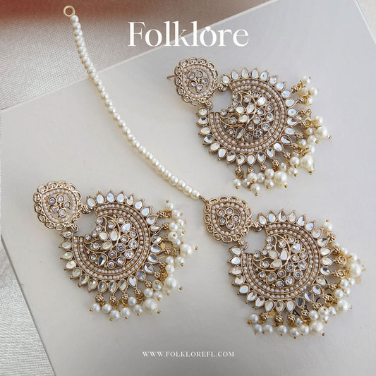 KUNDAN ZIRCONIA EARRINGS & TIKKA