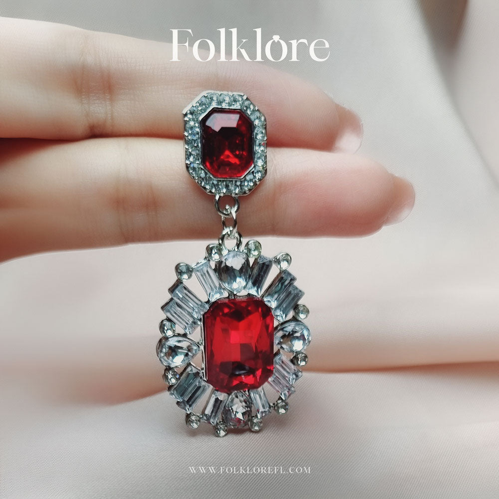 RED RHINESTONE DROP EARRINGS