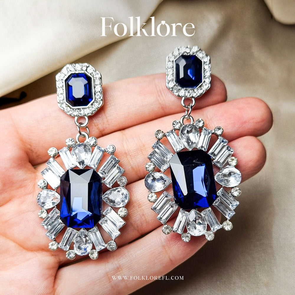 BLUE RHINESTONE DROP EARRINGS