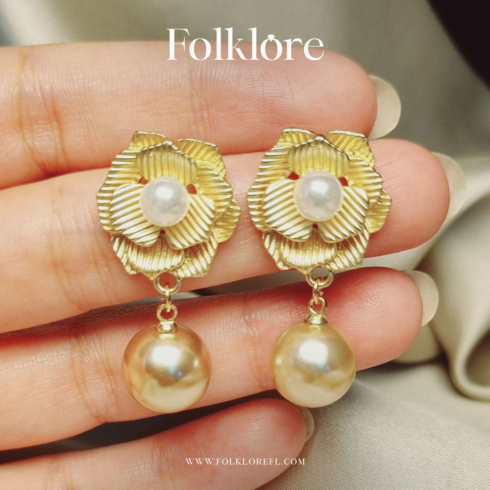 FRENCH ROSE PEARL DROP EARRINGS