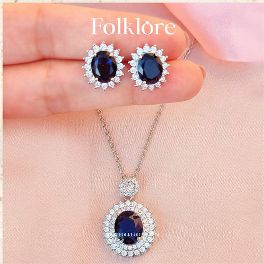 ROYAL BLUE CUBIC-ZIRCONIA NECKLACE SET