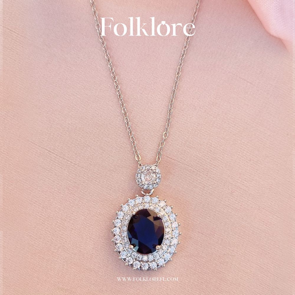ROYAL BLUE CUBIC-ZIRCONIA NECKLACE SET