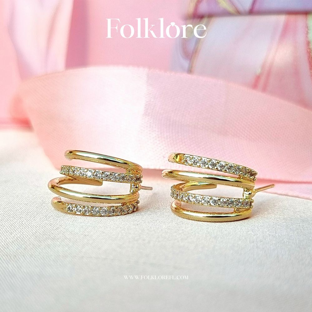 GOLD METAL-ZIRCONIA CLUSTER HUGGIE EARRINGS