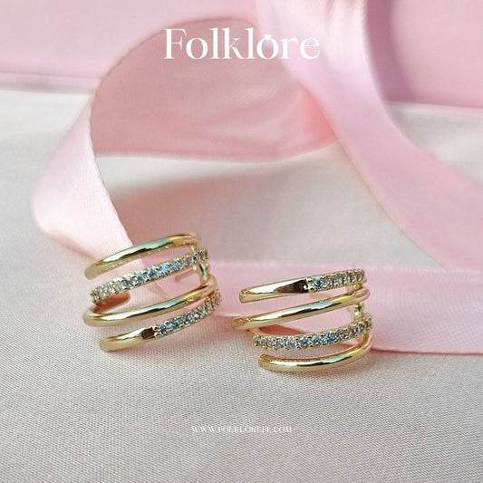 GOLD METAL-ZIRCONIA CLUSTER HUGGIE EARRINGS