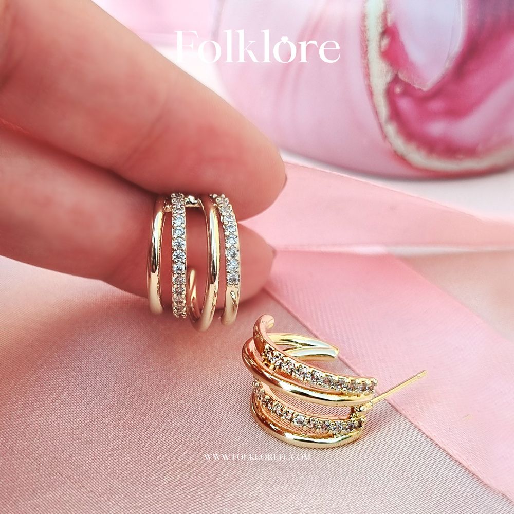 GOLD METAL-ZIRCONIA CLUSTER HUGGIE EARRINGS