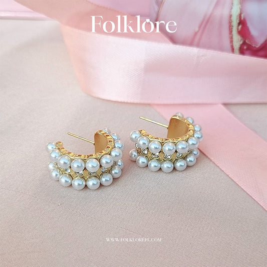 PEARL-ZIRCONIA HUGGIE EARRINGS