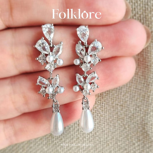 PEARL-ZIRCONIA TEARDROP DANGLER EARRINGS