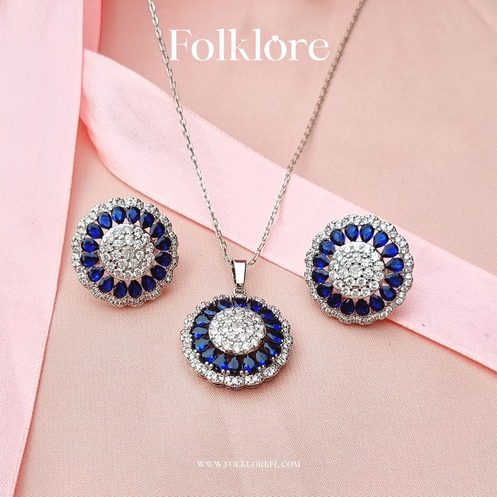 ZIRCONIA BLUE SILVER NECKLACE SET