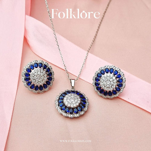 ZIRCONIA BLUE SILVER NECKLACE SET
