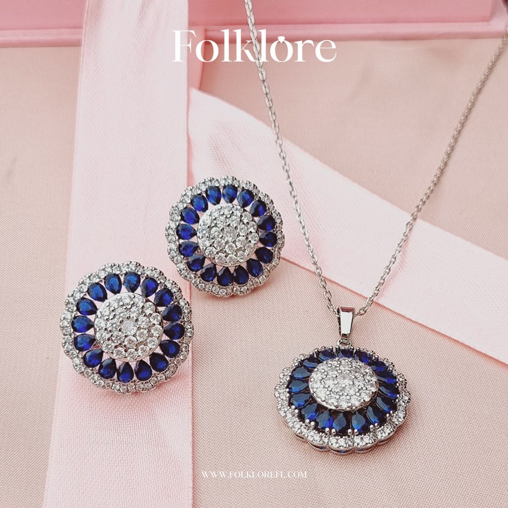 ZIRCONIA BLUE SILVER NECKLACE SET